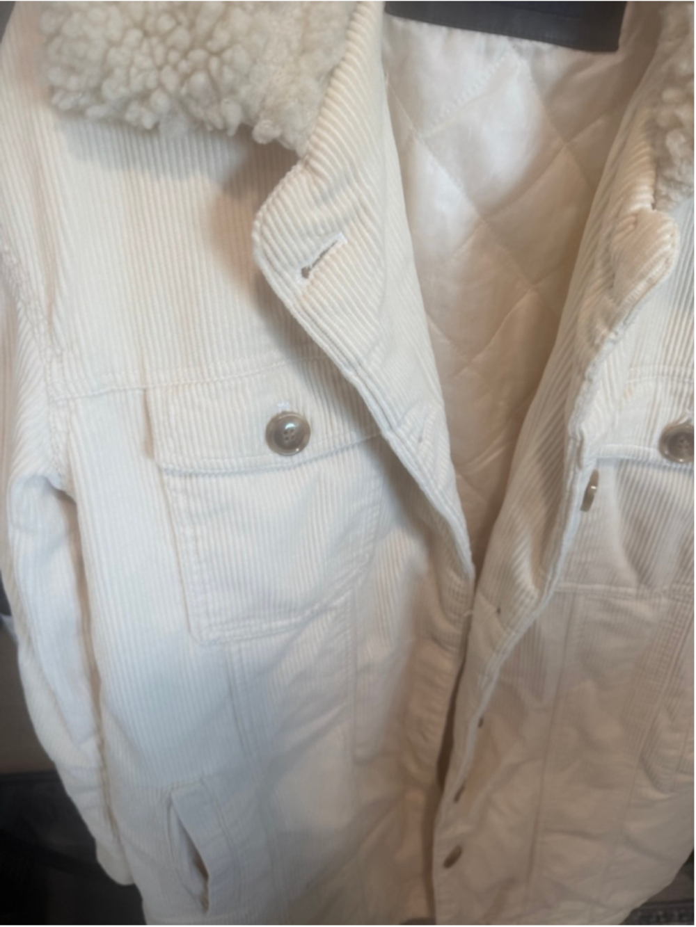 Women's Lucky Brand Cream Corduroy Utility Jacket with Sherpa Collar L - Picture 3 of 4